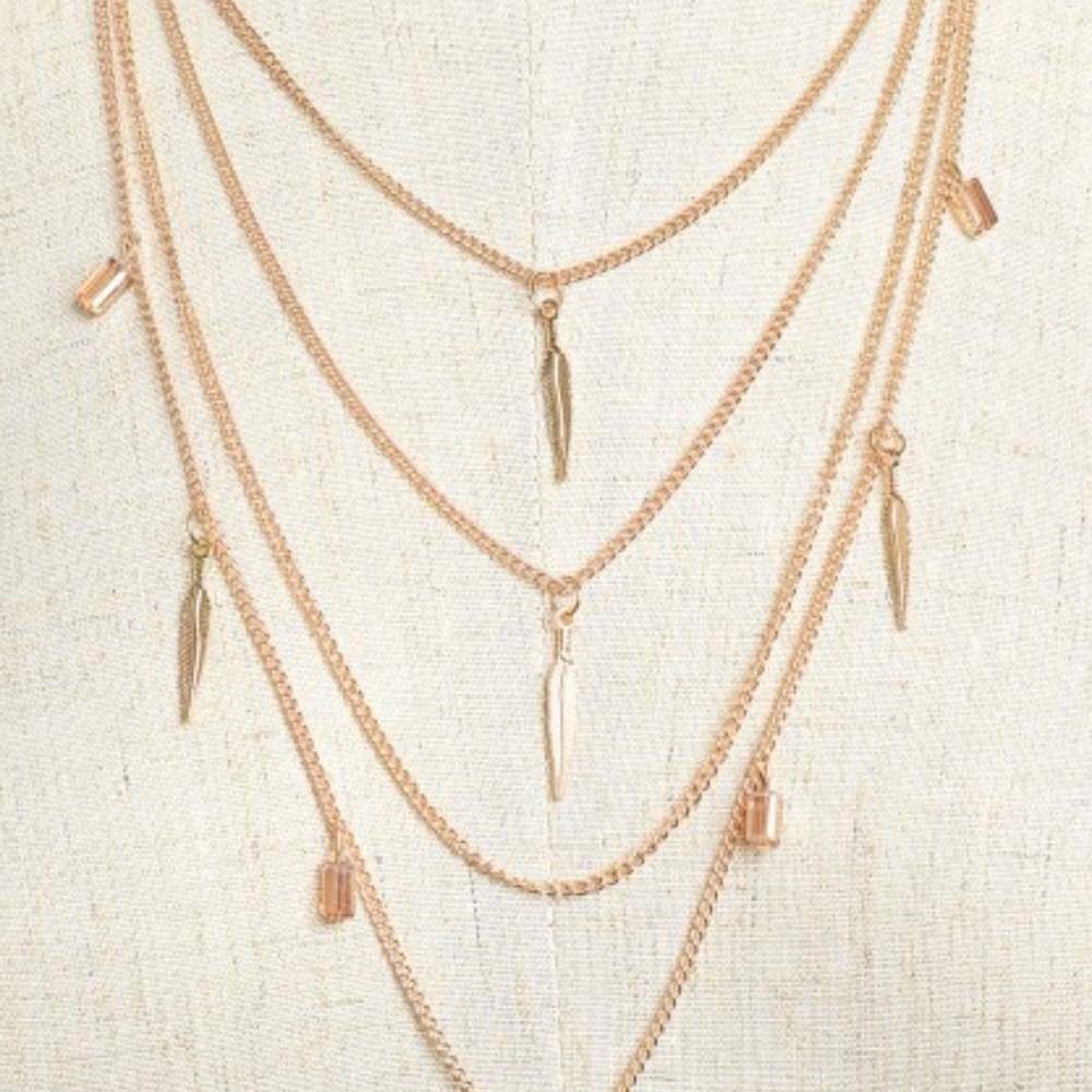 NWT Gold Multi Strand Feather Necklace - Picture 2 of 2